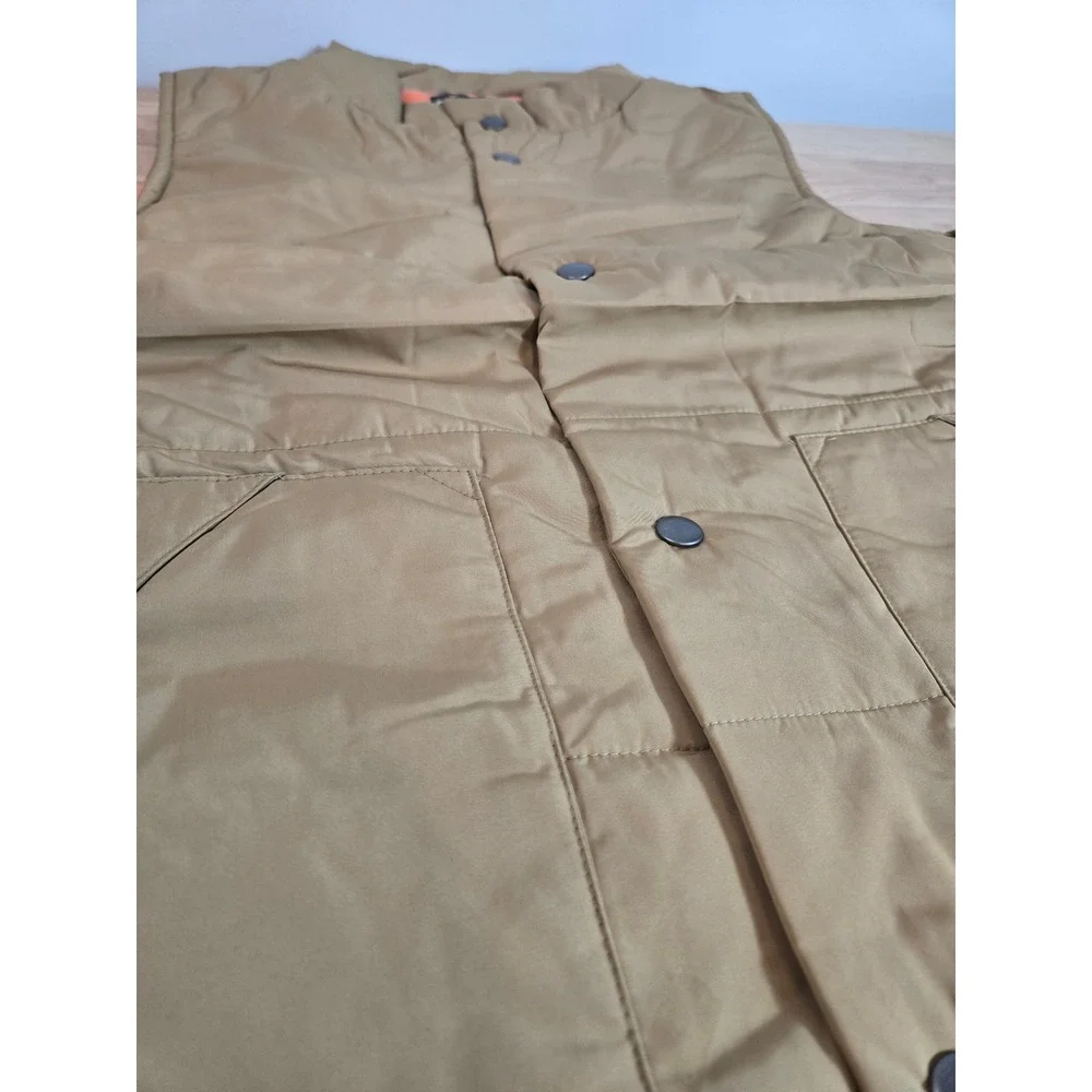 OshKosh Bgosh Boys Tan Khaki Puffer Vest Orange Fleece Lined Size 14 NWT